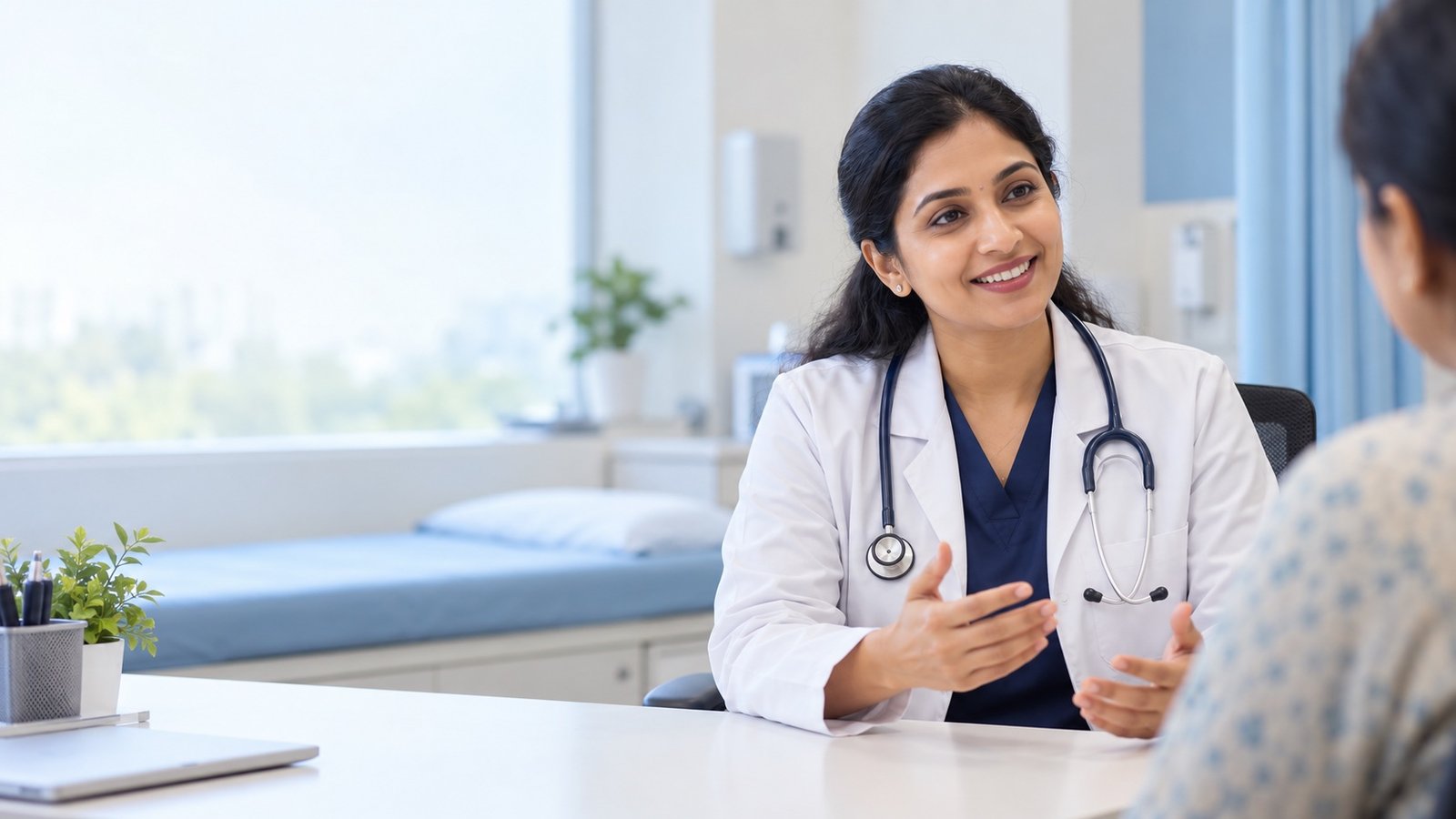 Indian woman doctor in a hospital consultation room